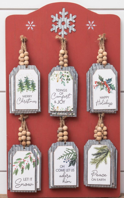 CORRUGATED METAL TAG ORNAMENTS - ASSORTED