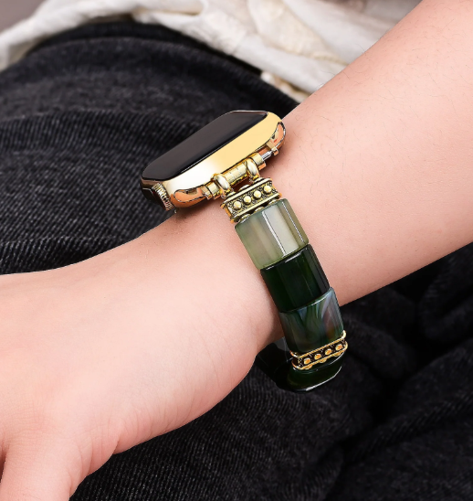 CAPE DIABLO EVERGREEN SERENITY AGATE STRETCH APPLE WATCH STRAP