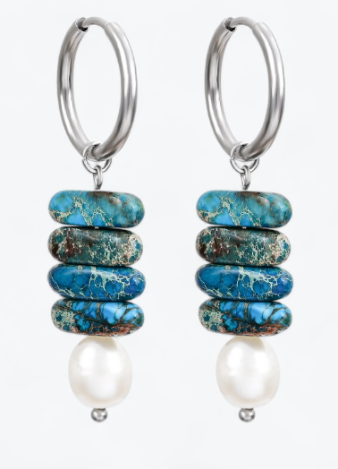 CAPE DIABLO OCEAN BLISS PEARL & BLUE JASPER HOOP DROPS