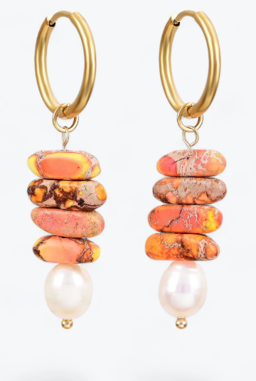 CAPE DIABLO OCEAN BLISS PEARL & AVENTURINE JASPER HOOP DROPS - GOLD