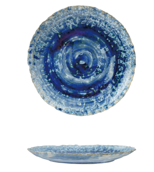 BLUE ORGANIC SHAPED PLATE - REACTIVE CRACKLE GLAZE