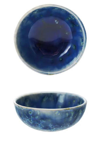 BLUE STONEWARE TIDBIT BOWL - REACTIVE CRACKLE GLAZE