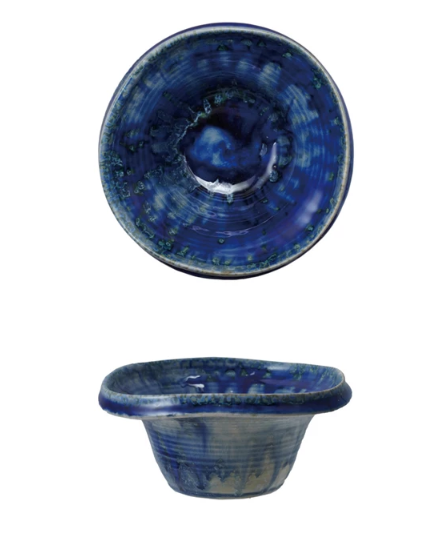 BLUE STONEWARE BOWL - REACTIVE CRACKLE GLAZE