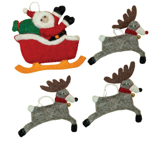 DZi SANTA AND REINDEER FELTED ORNAMENTS - SET OF 4