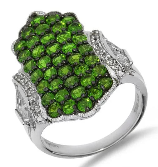 STERLING SILVER 3.77ctw CHROME DIOPSIDE, TOPAZ & ZIRCON RING