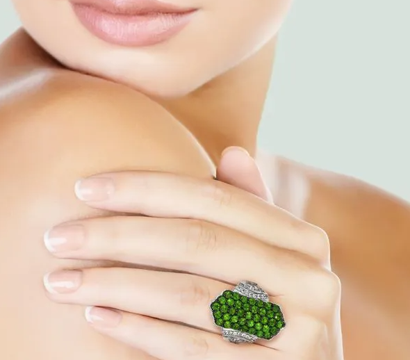 STERLING SILVER 3.77ctw CHROME DIOPSIDE, TOPAZ & ZIRCON RING