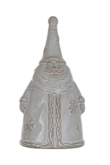 STONEWARE SANTA SHAPED BELL, REATICVE WHITE GLAZE 2.8" x 2.8"
