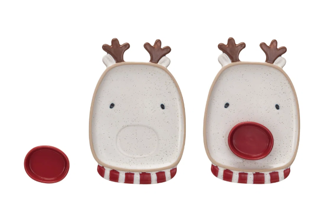 STONEWARE REINDEER SHAPED PLATTER WITH DISH