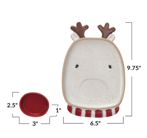 STONEWARE REINDEER SHAPED PLATTER WITH DISH