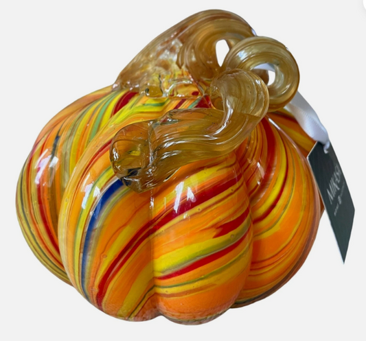 MIKASA HAND BLOWN ART GLASS TIGER PUMPKIN - 6INCH