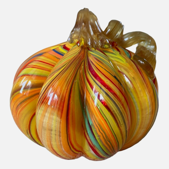 MIKASA HAND BLOWN ART GLASS TIGER PUMPKIN - 6INCH