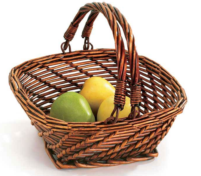 SQUARE DARK STAIN WILLOW BASKET WITH HANDLES