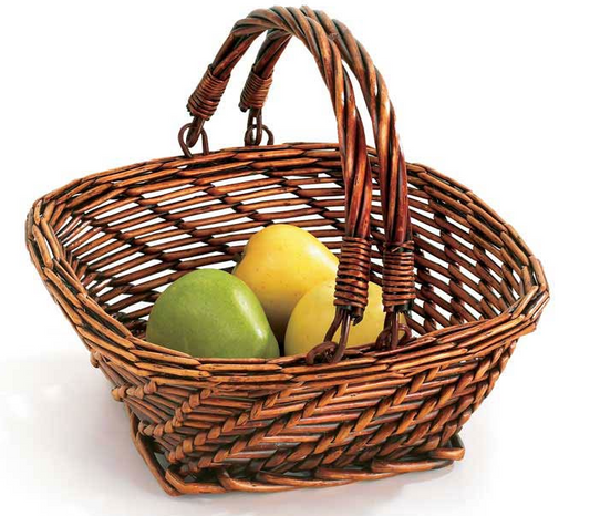 SQUARE DARK STAIN WILLOW BASKET WITH HANDLES
