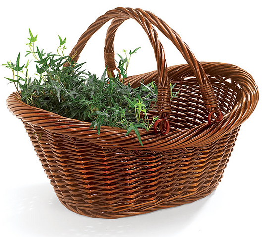 OVAL DARK STAINED WILLOW BASKET WITH HANDLES
