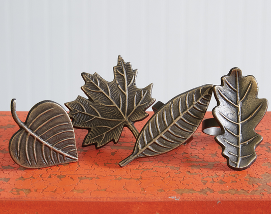 FALL METAL LEAF NAPKIN RINGS - SET OF 4