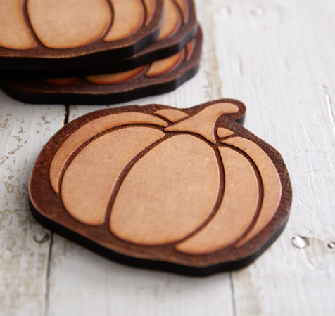 WOOD BURNED PUMPKIN COASTERS - SET OF 4