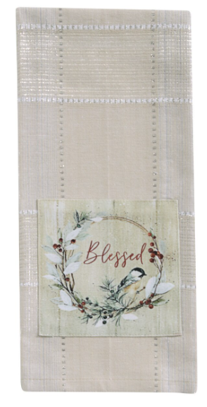 "BLESSED" DECORATIVE HOLIDAY DISHTOWEL