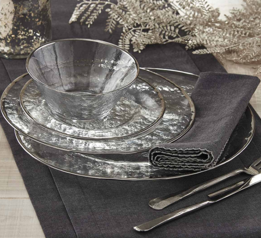 SILVER METALLIC RIM GLASS PLATTER - 12.75" DIA.