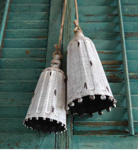 WHITEWASHED METAL BELLS - SET OF 2