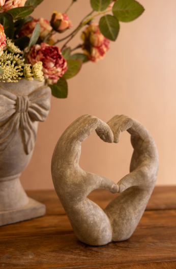 FAUX CONCRETE HEART HANDS SCULPTURE