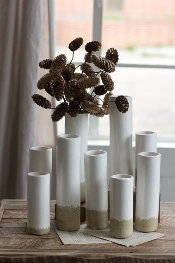 WHITE CERAMIC CYLINDER BUD VASES - ASSORTED