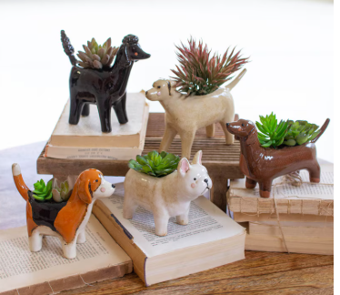 CERAMIC DOG PLANTERS - ASSORTED