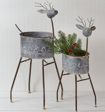 GALVANIZED METAL REINDEER PLANTERS - ASSORTED