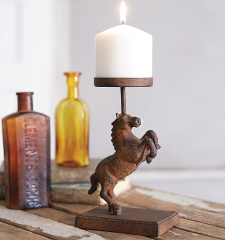 REARING HORSE PILLAR CANDLE HOLDER