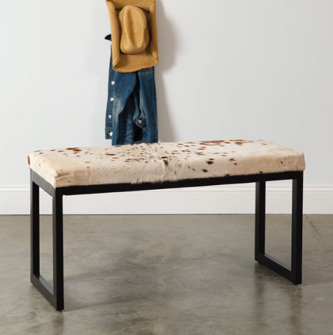 WESTERN COWHIDE IRON BENCH