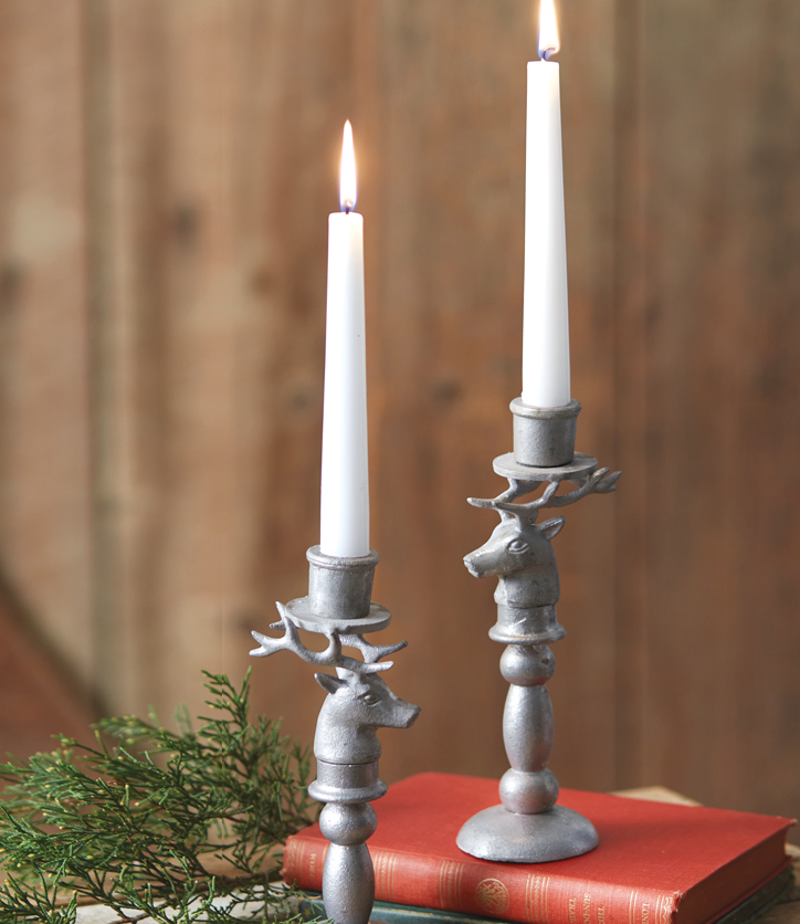 SET OF TWO REINDEER TAPER CANDLE HOLDERS