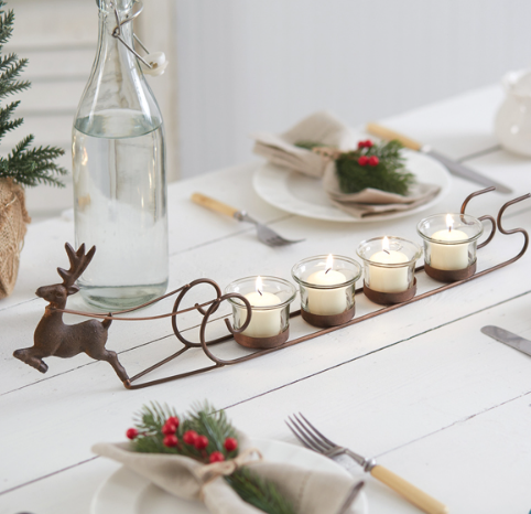 REINDEER AND SLEIGH VOTIVE CANDLE HOLDER