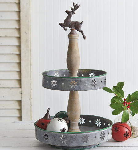 TWO-TIERED METAL CHRISTMAS TRAY