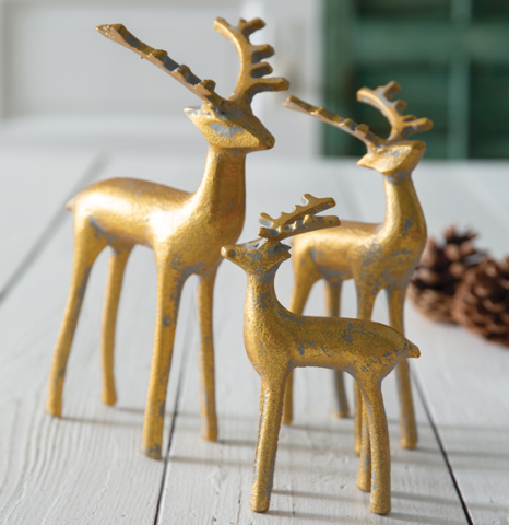 SET OF 3 GOLDEN REINDEER FIGURINES