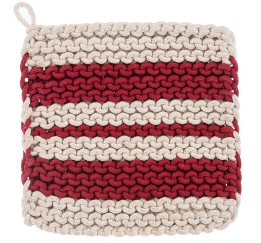 COTTON CROCHET RED AND GREEN STRIPE POT HOLDER