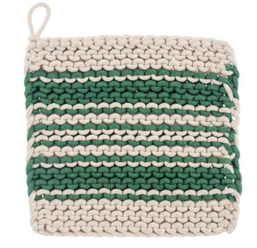COTTON CROCHET RED AND GREEN STRIPE POT HOLDER