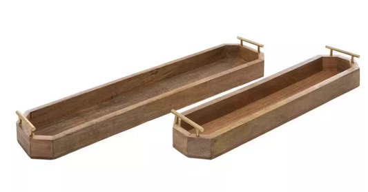 WOOD TRAY WITH GOLD BAR HANDLE