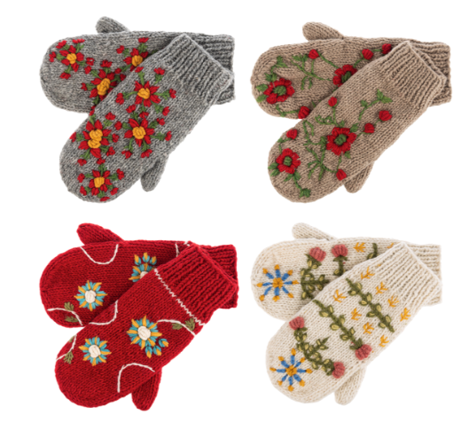 EMBROIDERED SPRUCE MITTENS - ASSORTED