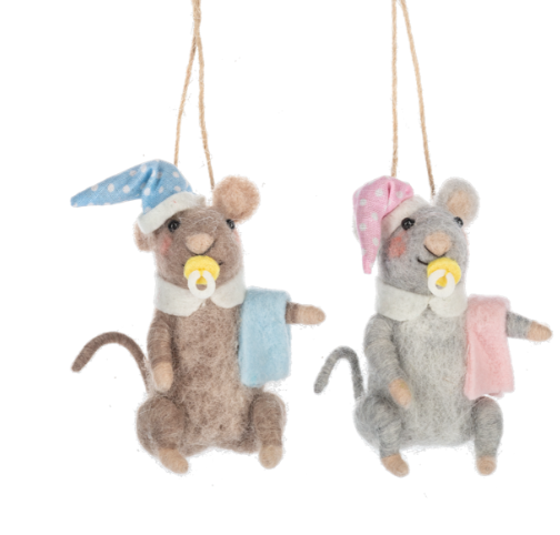 WOOL FELTED BABY MOUSE ORNAMENTS - ASSORTED