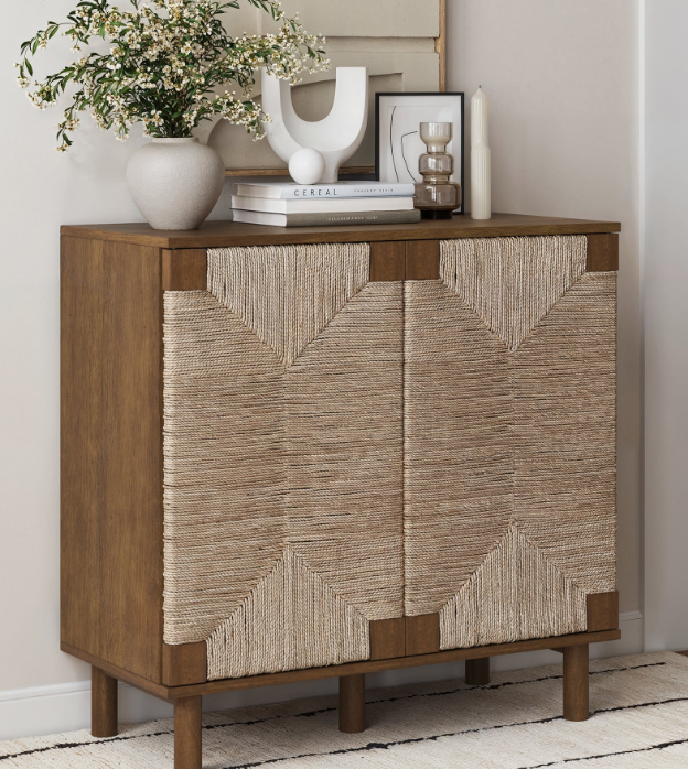 WOOD & SEAGRASS STORAGE CABINET