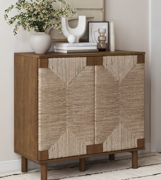 WOOD & SEAGRASS STORAGE CABINET