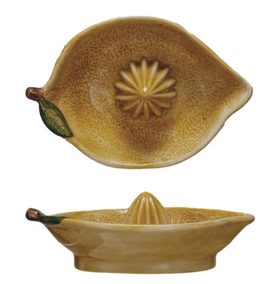 HAND-PAINTED STONEWARE LEMON SHAPED JUICER