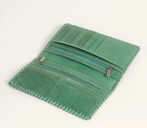 LOYAL WEST DESERT LOTUS WALLET - TURQUOISE HANDTOOLED LEATHER & CALFSKIN