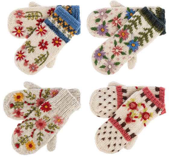 EMBROIDERED WOOL KNIT MITTEN - ASSORTED