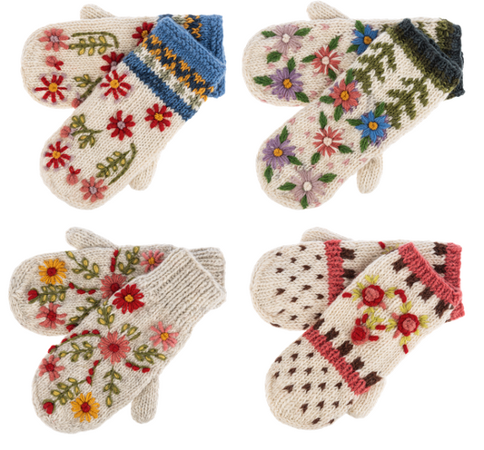 EMBROIDERED WOOL KNIT MITTEN - ASSORTED