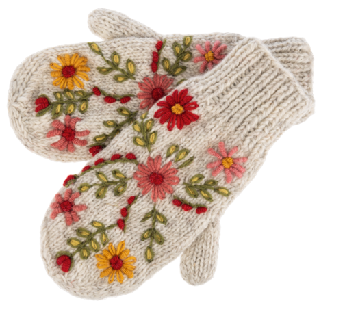 EMBROIDERED WOOL KNIT MITTEN - ASSORTED