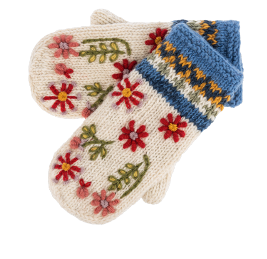 EMBROIDERED WOOL KNIT MITTEN - ASSORTED