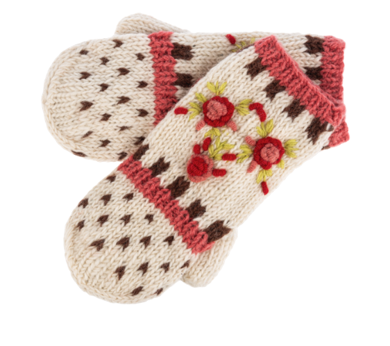 EMBROIDERED WOOL KNIT MITTEN - ASSORTED