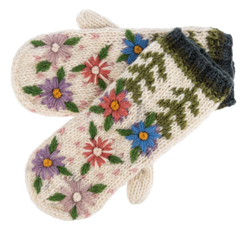 EMBROIDERED WOOL KNIT MITTEN - ASSORTED
