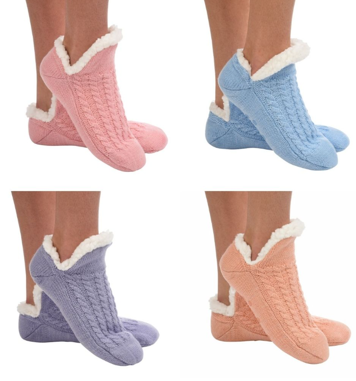 SNOOZIES! KIDS MICROCREW CABLE SHERPA SOCK SLIPPERS