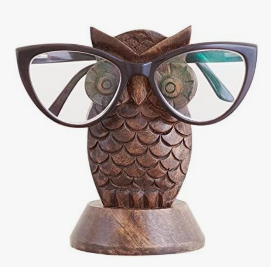 WOODEN OWL EYEGLASS HOLDER